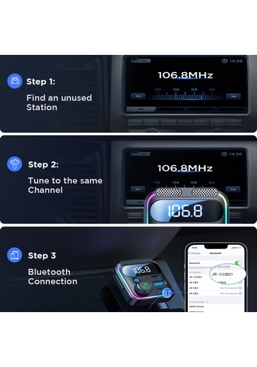 Joyroom Jr-ccb01 48w Çift Mikrofonlu Araba Kablosuz Fm Verici Siyah