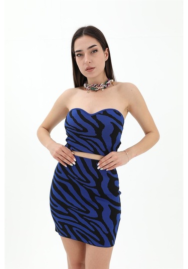 Zebra Desen Etek - Saksmavisi - Saksmavisi Saks Mavi