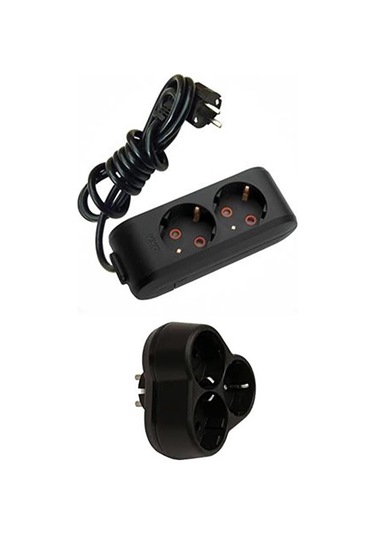 Viko Siyah Set Multi-let 2'li Topraklı Çocuk Korumalı Grup Priz -5 Metre + 3'lü Yonca Fiş-priz 5 M