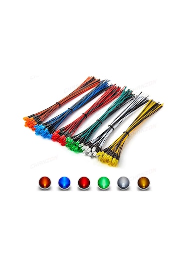 12V 5Mm Diffüz Led 20 Cm Led Renklerine Göre Kablo Rengi 5 Adet-Yeşil