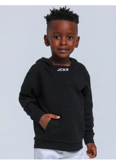 Jack Lions Erkek Bebek Pamuklu Orta Kalınlıklı Kapüşonlu Sweatshirt-14745 Siyah