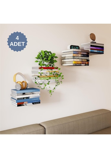 Görünmez Dekoratif Sihirli Duvar Kitaplığı Dayanıklı Metal Kitaplık Duvar Rafı 4 Adet Diğer