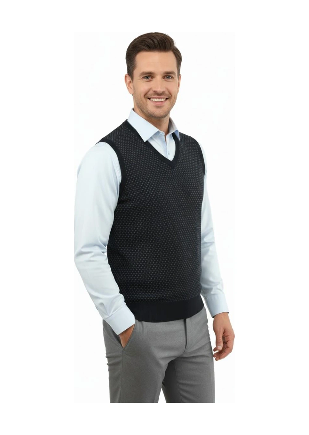 Erkek V Yaka Süveter Çelik Örgü Regular Kalıp 5201h Bgl-st04842 Lacivert