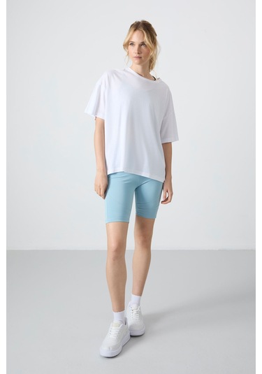 Tommy Life Beyaz Penye Modal Yumuşak Tuşeli Oversize Fit Basic Kadın T-shirt- 97285 Beyaz