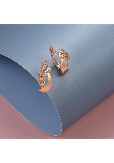 Gül Altın Basit Geometri Zirkon Küpe