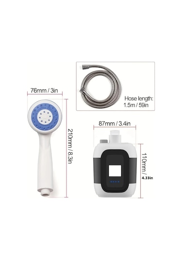 Elmpaly 2000mah Kapasiteli Taşınabilir Kamp Duş Seti 7 Parça Aksesuarlı Filtreli Pompa Bej