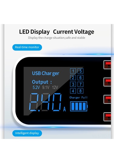 Skycity A9s+ Araç Şarj Cihazı 8 Usb Portu, Led Ekran, Qc3.0 Hızlı Şarj, Type-c, Akıllı Akım Dağıtımı, 40w Maksimum Güç