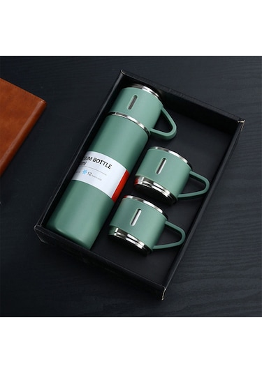 3 Bardak 500 ml Sıcak Soğuk Tutan Termos Su Yeşili - AL3678