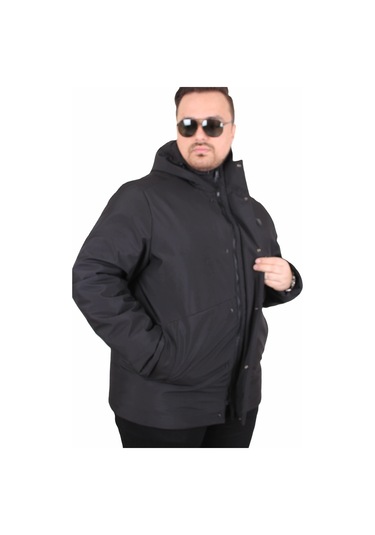 Starbattal Erkek Büyük Beden Kapüşonlu Mont Lujo 2504 Sıyah Siyah