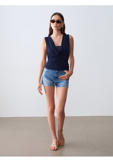 Dilvin 32895 Degaje Yaka Top-k.lacivert
