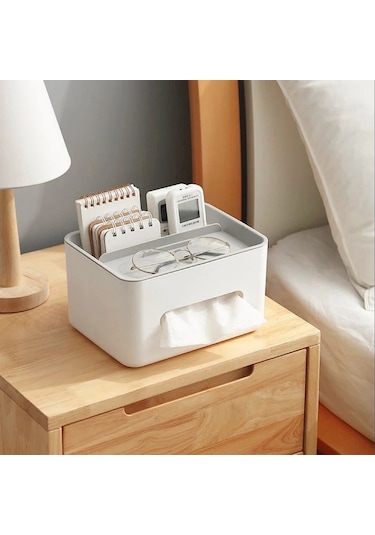 Gri-masaüstü Doku Kutusu Çok Fonksiyonlu Masa Kağıt Kutusu Mendil Kutusu Makyaj Organizatör Peçete Tutucu Telefon Uzaktan Kumanda Tutucu