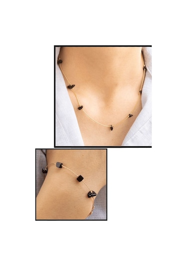 Sertifikalı Gerçek Obsidyen Taşlı Doğal Taş Kolye Bileklik Seti Çok Renkli