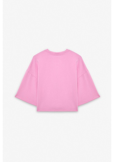 VELA Kadın Esnek Kumaşlı Bisiklet Yaka Oversize Fit Pembe T-Shirt