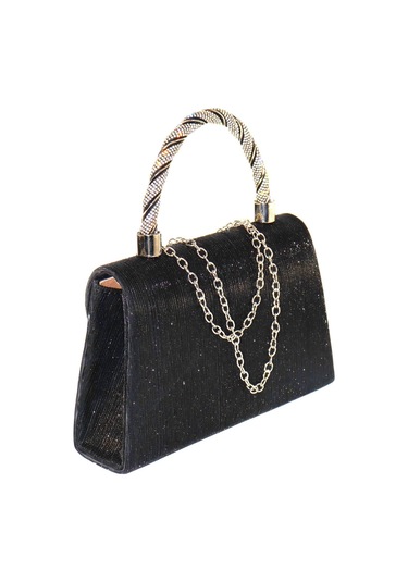 Lazer Kumaş Siyah Abiye Çanta Taşlı Kadın Abiye Çanta Abiye Çanta Siyah Abiye El Düğün Çantası