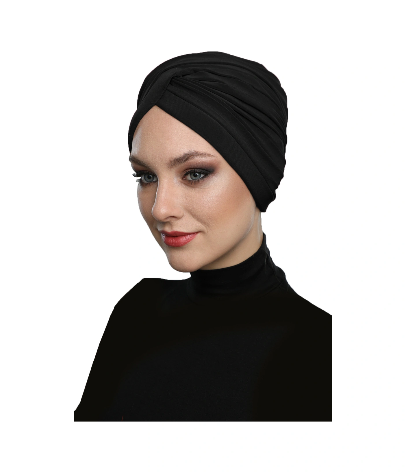 Çapraz W Nervürlü Ensesi Bantlı Siyah Hazır Türban Tesettür Havuz Bonesi Siyah
