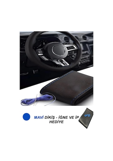 Renault Clio Iı Hb 2002-2008 Sol Deri Direksiyon Kılıfı Dikmeli Mavi Dikişli