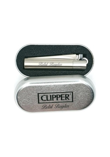 Kişiye Özel Clipper Metal Taşlı Gümüş Çakmak