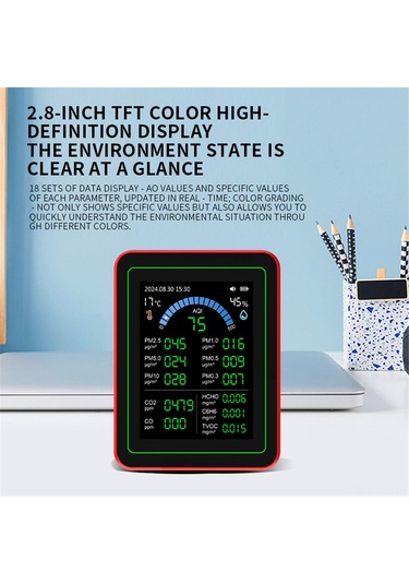 Wezone Zn-mt32 Siyah Standlı Hava Kalitesi Testeri: Co2, Pm2.5, Hcho, Isı-nem Ölçümü Ve Veri Depolama/download Özellikli 18'li Fonksiyonlu Cihaz