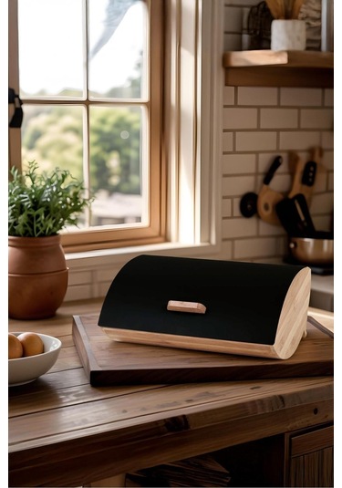 Dino Bambu Ekmek Dolabı Siyah