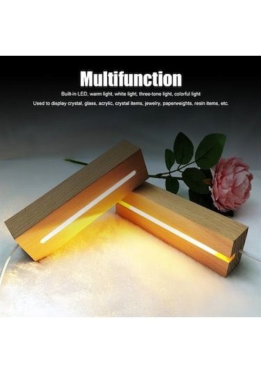 Metabagua -led Işık Ahşap Taban Dikdörtgen 30cm, Beyaz Işık 51owze Bej