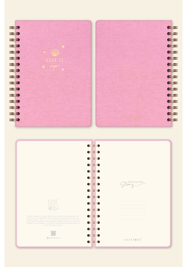 A5 Spiralli Sert Kapak Keten Kareli Tarihsiz Not Defteri Şeker Pembe Şeker Pembe