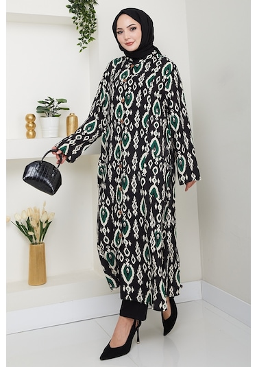 Desenli Dokuma Viskon Tunik 1516 - Yeşil Yeşil