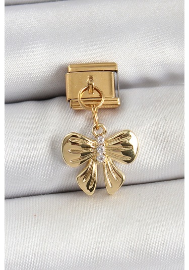 316l Çelik Sallantılı Zirkon Taşlı Fiyonk Model Gold Renk Nomination Charm Çok Renkli