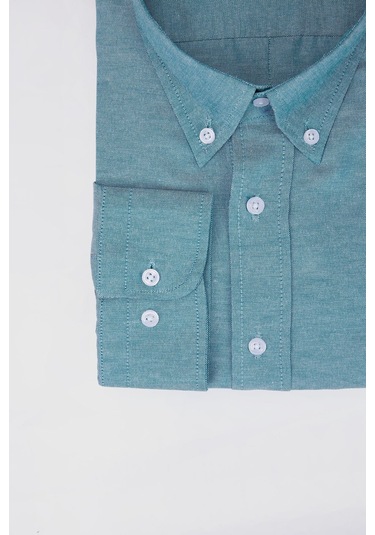 Tudors Büyük Beden Oxford Doku Yaka Düğmeli Cepli Nakışlı Petrol Erkek Gömlek-30425-petrol Petrol