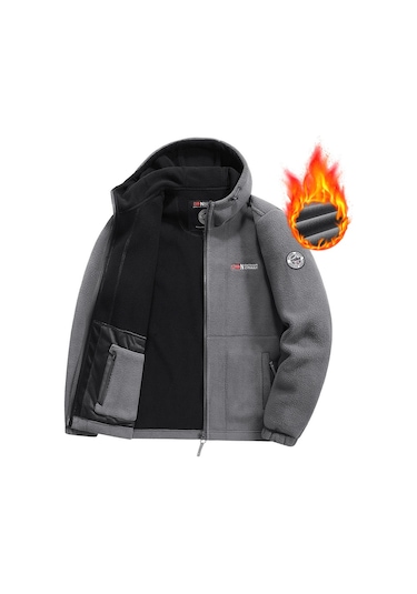 Snapbuy Kapüşonlu, Polar Erkek Ceket Gri