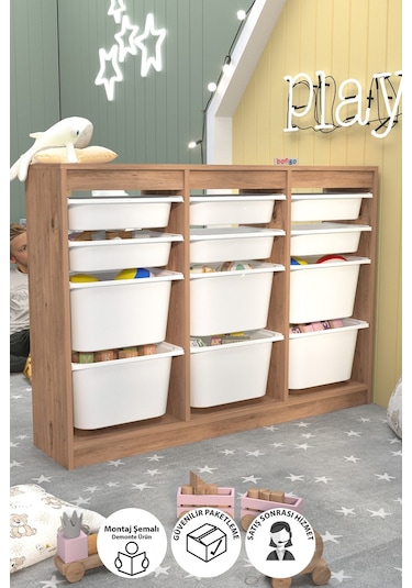 12 Sepetli Dolap Çok Amaçlı Dolap Oyuncak Dolabı Lara Çam Kahverengi