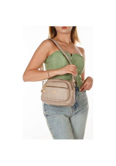 Kadın Çapraz Askılı Günlük Siyah Ve Vizon Omuz Çantası 2 Adet Siyah - Vizon