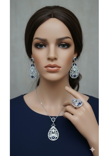 Otantik Safir Taşlı Gümüş 3 Lü Set Bronz