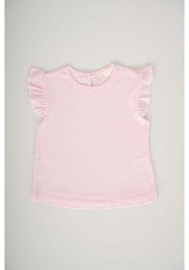 Kız Bebek Pamuk Kalp Desenli Ve Jakarlı Pamuk Tişört Pembe