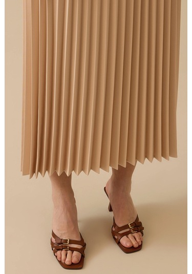Seçil Kadın Elastik Bel Pliseli Etek 1011 Bej Bej