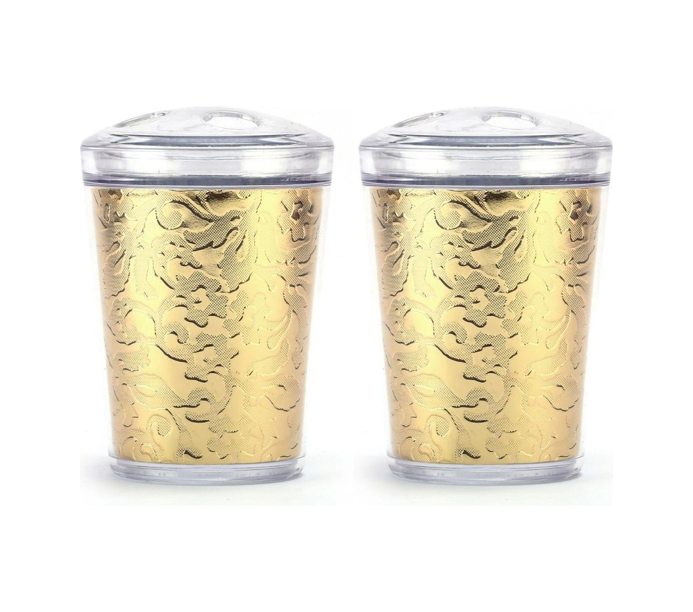 2 Adet Diş Fırçalık Altın Yaprak Akrilik 9x9x12cm Banyo Seti Çok Renkli