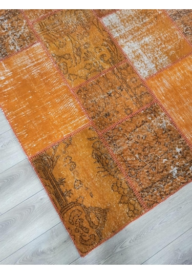 Çam Halı Pw725 Turuncu El Dokuma Patchwork Yün Halı - 160x230