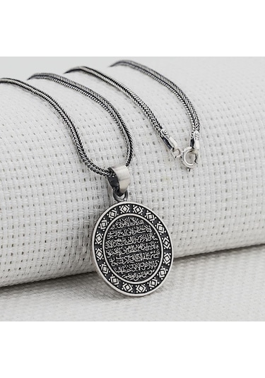 925 Ayar Gümüş Ayetel Kürsi Dualı Kalın Zincirli Erkek Kolye 554266965