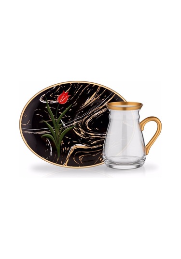 Glore Nihavent Atıstırmalık Çay St 6Lı Ebruli Kulplu Çok Renkli