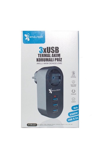 Akım Korumalı Tekli Priz - Akıllı Akım Dengeleme - 3xusb - Isıya Karşı Dayanıklı 5365 Standart