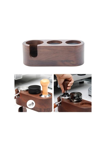 Suntek Kahve Filtresi Sabotaj Tutucu Ahşap Espresso Sabotaj Mat Standı 3 Delik 58mm