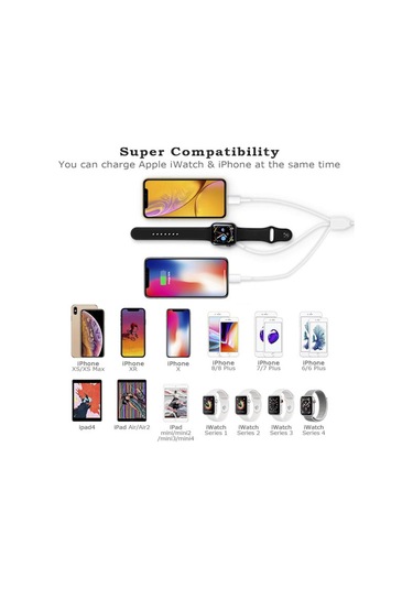 Vit 3 İ 1-kabel För İphone Airpods Apple Watch Laddare Usb Trådlös Laddningsstation
