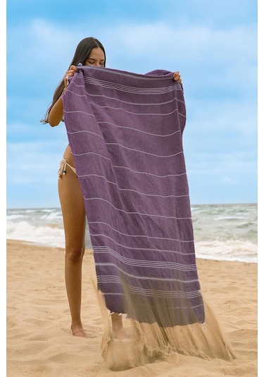 Sultan Peştemal Havlu 100 Pamuklu Deniz Plaj Banyo Peştemali 100x180 Cm Mor
