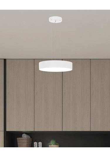 Drum 40cm Beyaz Kasa, Beyaz Işık Modern Sarkıt Led Avize Beyaz
