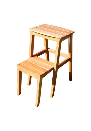 Çok Amaçlı Ahşap Merdiven Tabure 2 Basamaklı - El Yapımı Natural