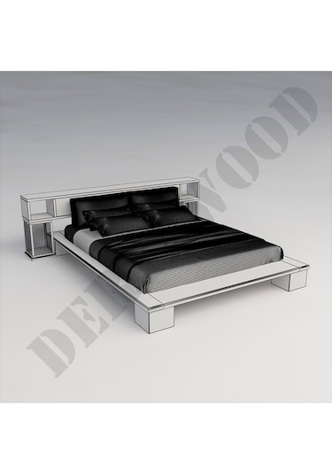 Mar Ahşap Raf Başlıklı Karyola Çift Kişilik-180x200 Cm- Açık Ceviz Renk