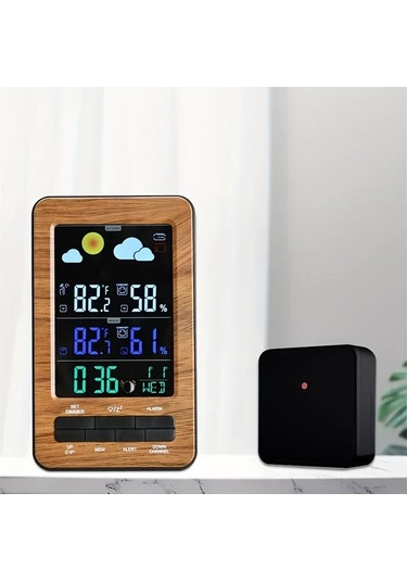 Motion003 Geniş Lcd Dijital Hava İstasyonu Dış Sensörlü Atomik Saat Sıcaklık Nem Monitörü Kahverengi