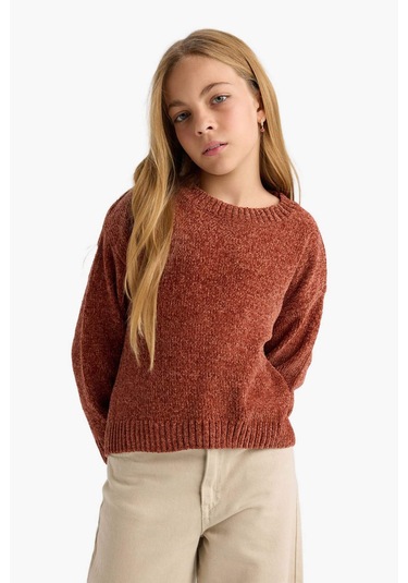 Defacto Kız Çocuk Bisiklet Yaka Şönil Kazak F2619a825wnbn300 Kahve