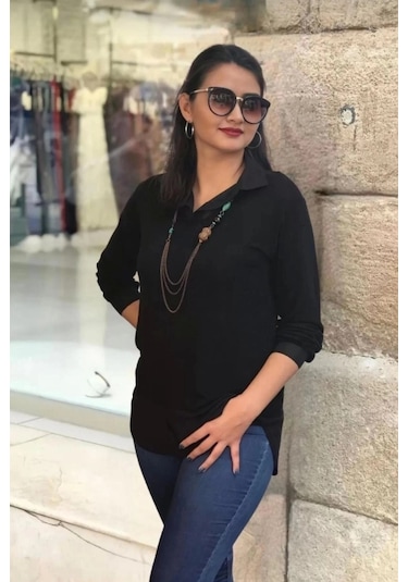 İçten Gömlek Çıkmalı Bluz Siyah