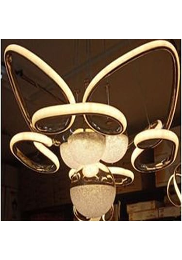 Has Light Kelebek Model Led Avize 3 Renkli Altın Rengi Gövde