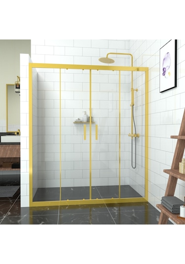 Tekno Duş Gold Castor 6mm Şeffaf Cam Orta Açılır 2 Sabit 2 Sürgü İki Duvar Arası Duşakabin Şeffaf